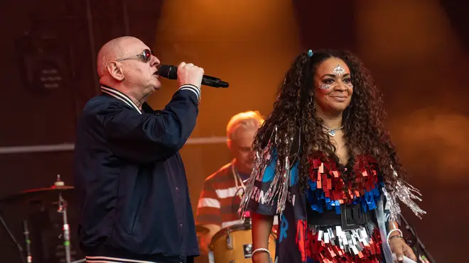 Shaun Ryder and Rowetta of Happy Mondays perform at South Facing Festival 2023