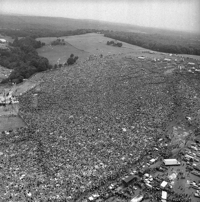 A view of the crowd at Woodstock Festival in 1969