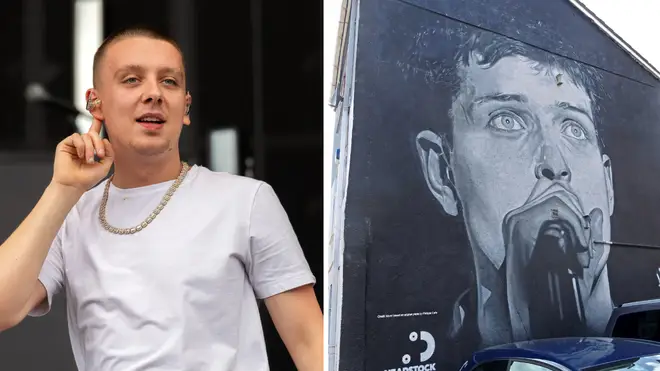 Manchester rapper Aitch and the mural of late Joy Division icon Ian Curtis