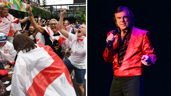 England fans celebrate at Box Park Croydon and Neil Diamond in 2023