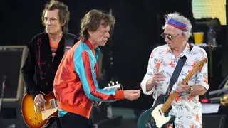 The Rolling Stones, onstage in Berlin, August 2022: Ronnie Wood, Mick Jagger and Keith Richards.