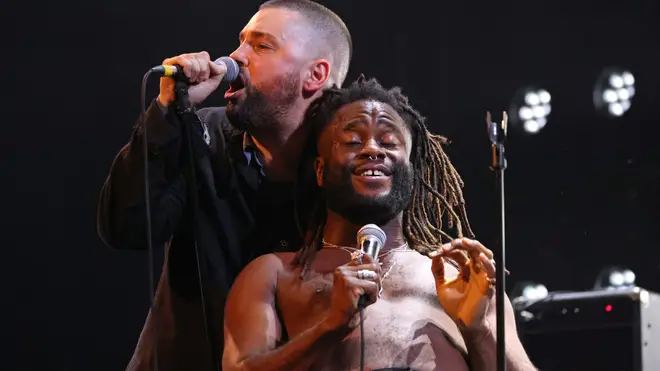 Graham Hastings and Kayu Bankole of Young Fathers perform onstage during The Mercury Prize 2023