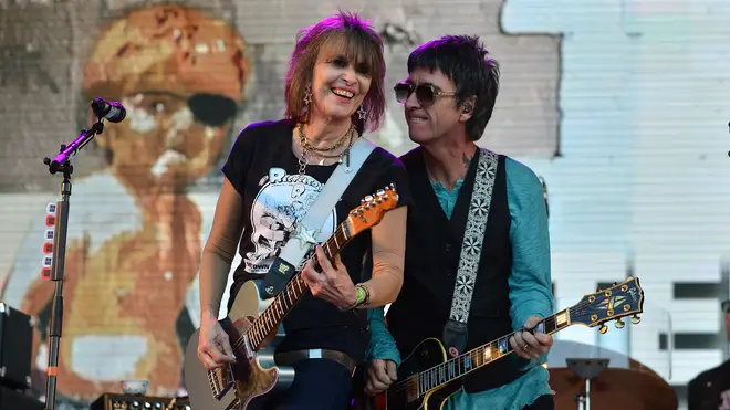 Chrissie Hynde with ex-Pretender (and ex-Smith, of course) Johnny Marr at Glastonbury 2023