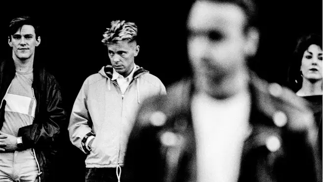 New Order photographed by Anton Corbijn in Scotland in 1983: Stephen Morris, Bernard Sumner, Peter Hook and Gillian Gilbert.