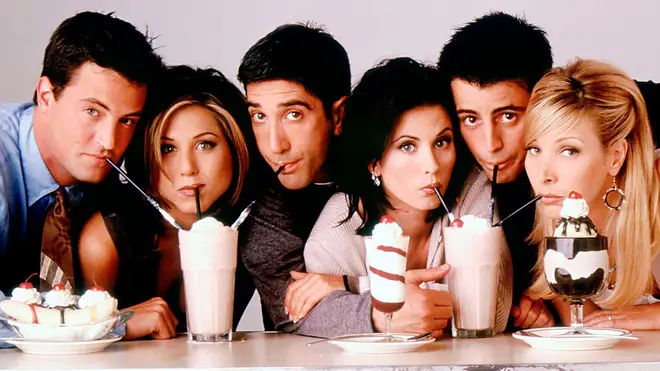 The cast of Friends in 1996: Matthew Perry, Jennifer Aniston,  David Schwimmer, Courteney Cox, Matt LeBlanc and Lisa Kudrow.