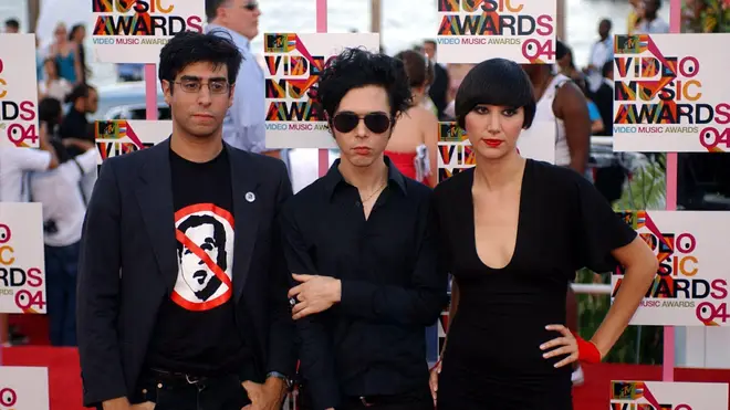 Yeah Yeah Yeahs at the MTV Video Music Awards in August 2004: Brian Chase, Nick Zinner and Karen O.