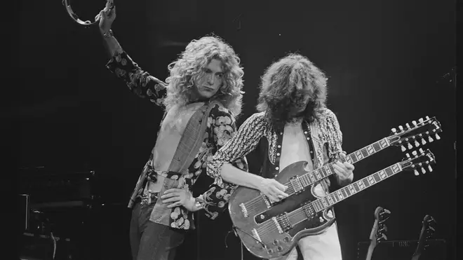 Robert Plant and Jimmy Page of Led Zeppelin playing live