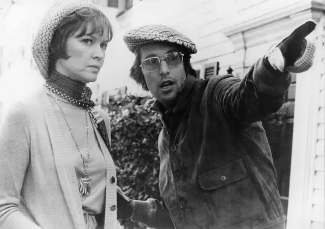 William Friedkin on the set of The Exorcist with actress Ellen Burstyn.