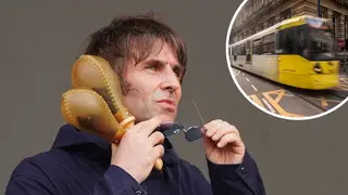 Liam Gallagher with Manchester Metrolink inset