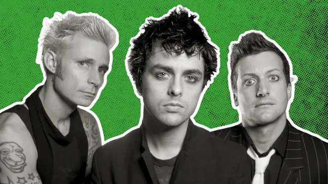 Green Day around the time of the release of American Idiot in 2004: Mike Dirnt, Billie Joe Armstrong and Tre Cool.