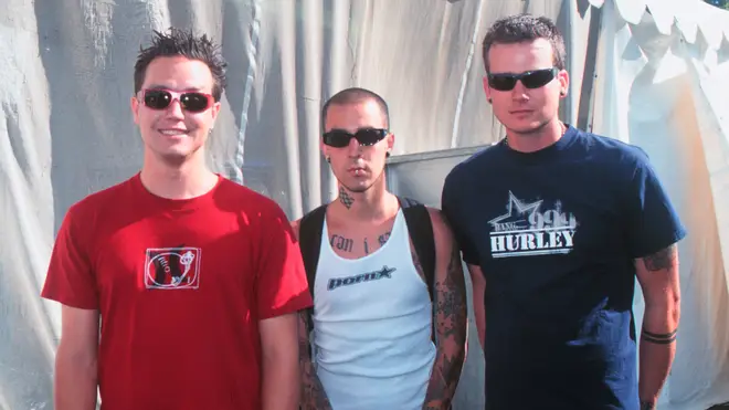 Blink 182's Mark Hoppus, Travis Barker and Tom DeLonge in Live 105's B.F.D (Big Frigging Deal) in 1999