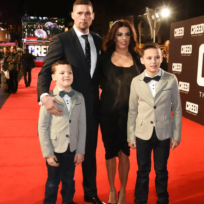 Tony Bellew with his wife Racheal and family at the premiere of Creed in 2016.