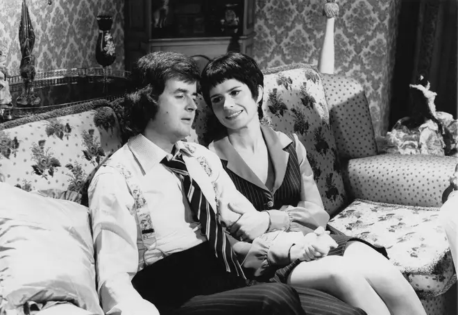 Rodney Bewes and Brigit Forsyth in the first episode of Whatever Happened To The Likely Lads? broadcast in 1973
