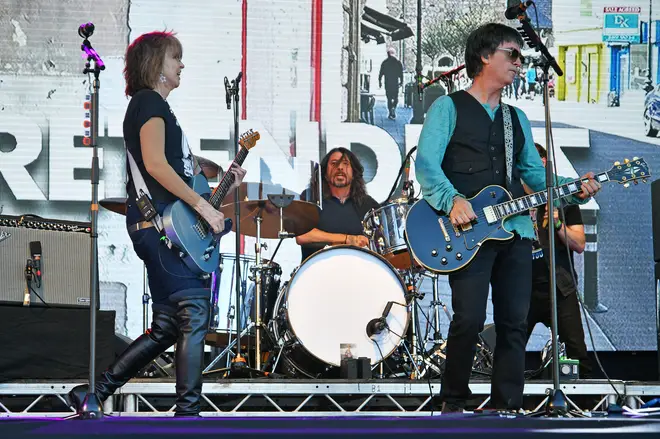 Dave Grohl and Johnny Marr join Chrissie Hynde of The Pretenders on The Park Stage at Glastonbury, 24th June 2023.