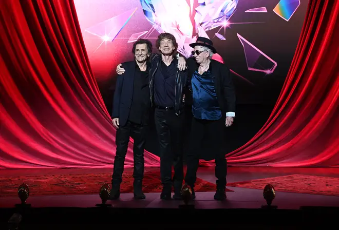 Ronnie Wood, Sir Mick Jagger and Keith Richards attend the launch event for The Rolling Stones' new album Hackney Diamonds at the Hackney Empire on 6th September 2023.