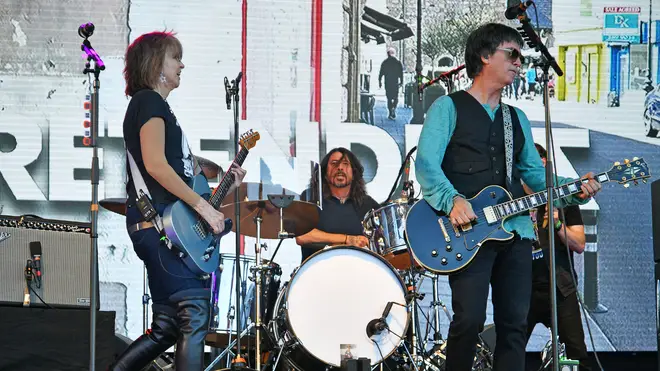 Dave Grohl and Johnny Marr join Chrissie Hynde of The Pretenders on The Park Stage at Glastonbury on Saturday 24th June 2023.