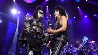 Gene Simmons and Paul Stanley performing at the final KISS show in New York on 2nd December 2023.