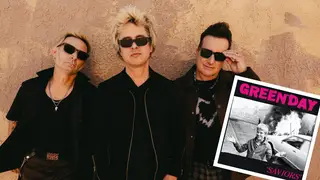Green Day with their Saviors album inset