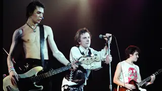 Sid Vicious, Johnny Rotten and Steve Jones of The Sex Pistols perform live at The Winterland Ballroom in 1978