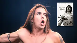 Red Hot Chili Peppers' frontman Anthony Kiedis in 1992 with his Scar Tissue book inset