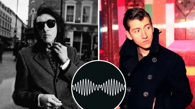 John Cooper Clarke and Alex Turner with Arctic Monkeys' AM artwork inset