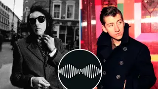 John Cooper Clarke and Alex Turner with Arctic Monkeys' AM artwork inset