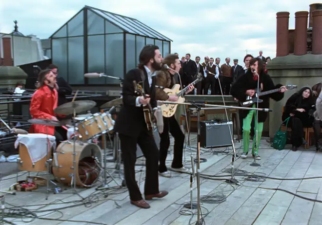 The Beatles performing live on the roof of 3, Savlle Row, 30 January 1969