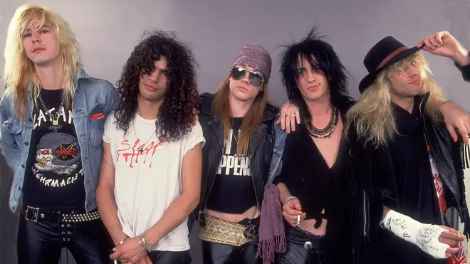 Guns And Roses (Duff McCagan, Slash, Axl Rose, Izzy Stradlin, Steven Adler) at the UIC Pavillion  in Chicago, Illinois