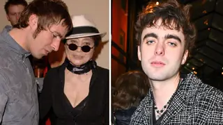 Liam Gallagher and Yoko Ono in 2006; Lennon Gallagher in 2024
