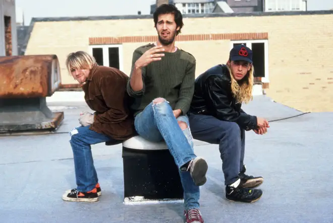 Kurt Cobain, Krist Novoselic and Dave Grohl in October 1990