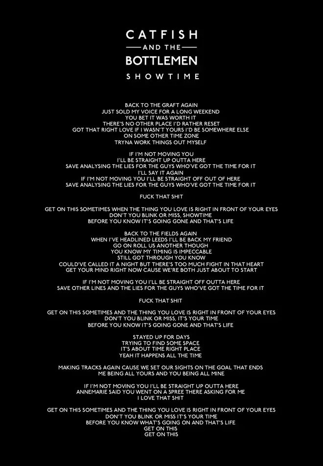 The lyrics to Showtime, the new single from Catfish & The Bottlemen