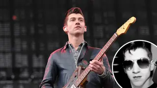 Arctic Monkeys' Alex Turner with a still from their R U Mine? video inset
