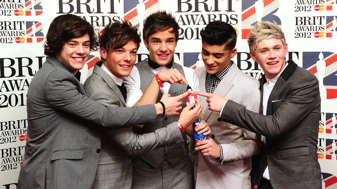 One Direction with their award for Best British Single in the press room at the 2012 Brit Awards