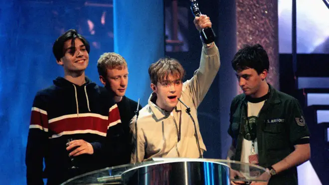 Blur win a BRIT Award for Top British Artists of the year 1995
