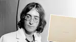 John Lennon with a copy of The Beatles White Album inset