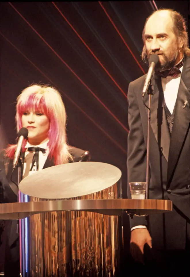 Mick Fleetwood and Sam Fox at the BRIT Awards, 1989