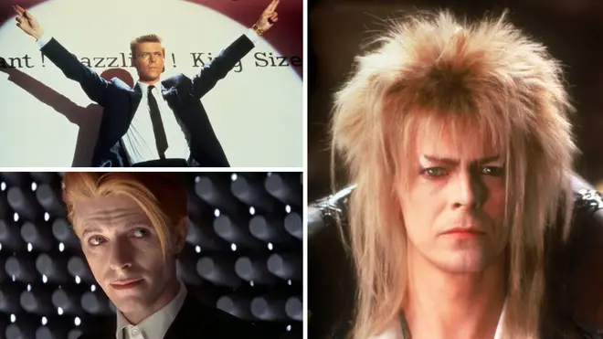 David Bowie in the movies: as Venice Partners in Absolute Beginners, as Thomas Jerome Newton in The Man Who Fell To Earth and as Jareth in Labyrinth.