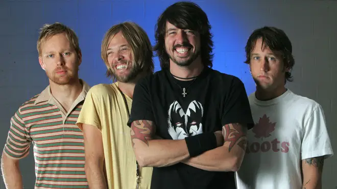 Foo Fighters in 2005:  Nate Mendel, Taylor Hawkins, Dave Grohl and Chris Shiflett,