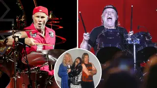 Red Hot Chili Peppers' Chad Smith, Metallica's Lars Ulrich with an image of the original This Is Spinal Tap film inset