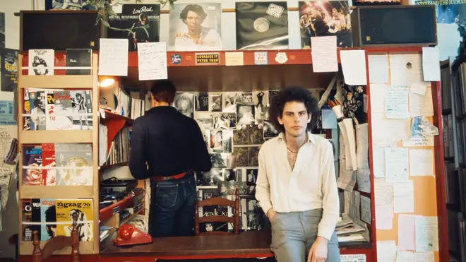 The Smiths' label boss Geoff Travis, in the original Rough Trade shop in 1977