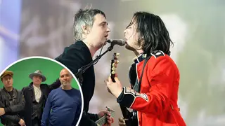 The Libertines' Pete Doherty and Carl Barât with image of the rockers with Johnny Vaughan inset