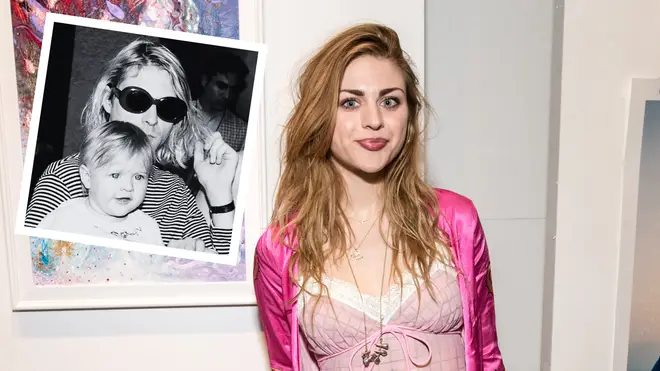 Frances Bean Cobain with a daughter of her late father Kurt Cobain holding her as a baby