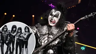 KISS rocker Gene Simmons with the band inset