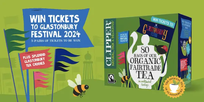 The are pairs of tickets to be won in special editions of Clipper tea boxes at Glasotnbury