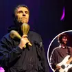 Liam Gallagher with image of former Oasis bassist Paul 'Guigsy' McGuigan from 1995 inset