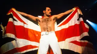 Freddie Mercury takes a curtain call at Queen's show at Knebworth, 9 August 1986