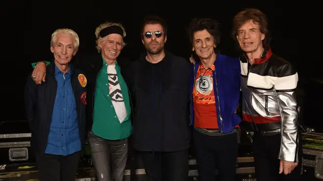 The Rolling Stones pose with Liam Gallagher