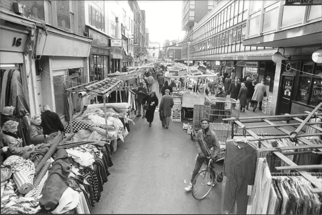 Berwick Street market in January 1989 - looking farily similar to how it appeared on the cover of the Oasis album