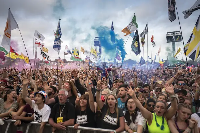 Fans watch Liam Gallagher at the Pyramid Stage at Glastonbury 2019