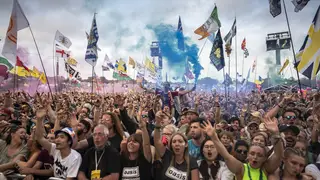 Fans watch Liam Gallagher at the Pyramid Stage at Glastonbury 2019